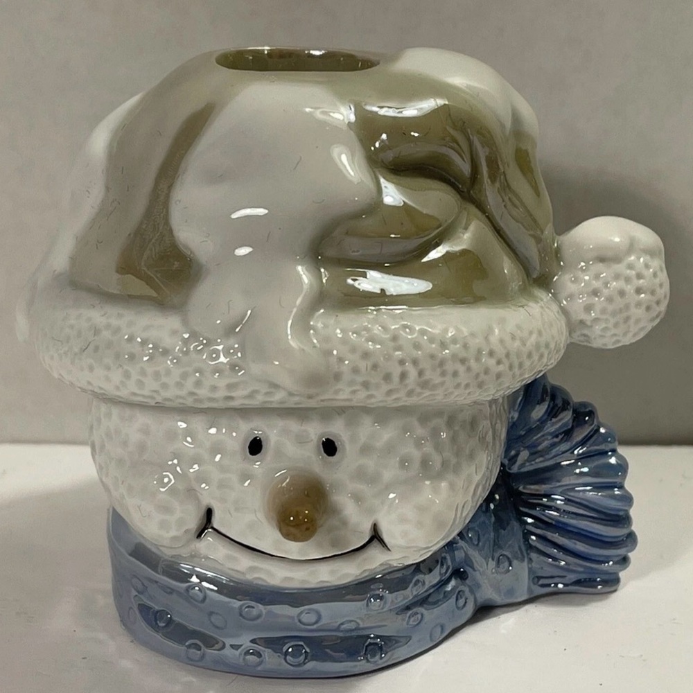 NEW SET OF 3 - Christmas Candle Holders Classic Noel Porcelain Snowmen Holiday - Picture 5 of 6